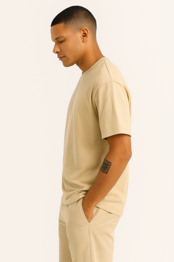 UNISEX PLAIN BEIGE OVERSIZED FIT TSHIRT - Image 2