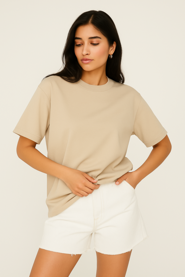 UNISEX PLAIN BEIGE OVERSIZED FIT TSHIRT - Image 4